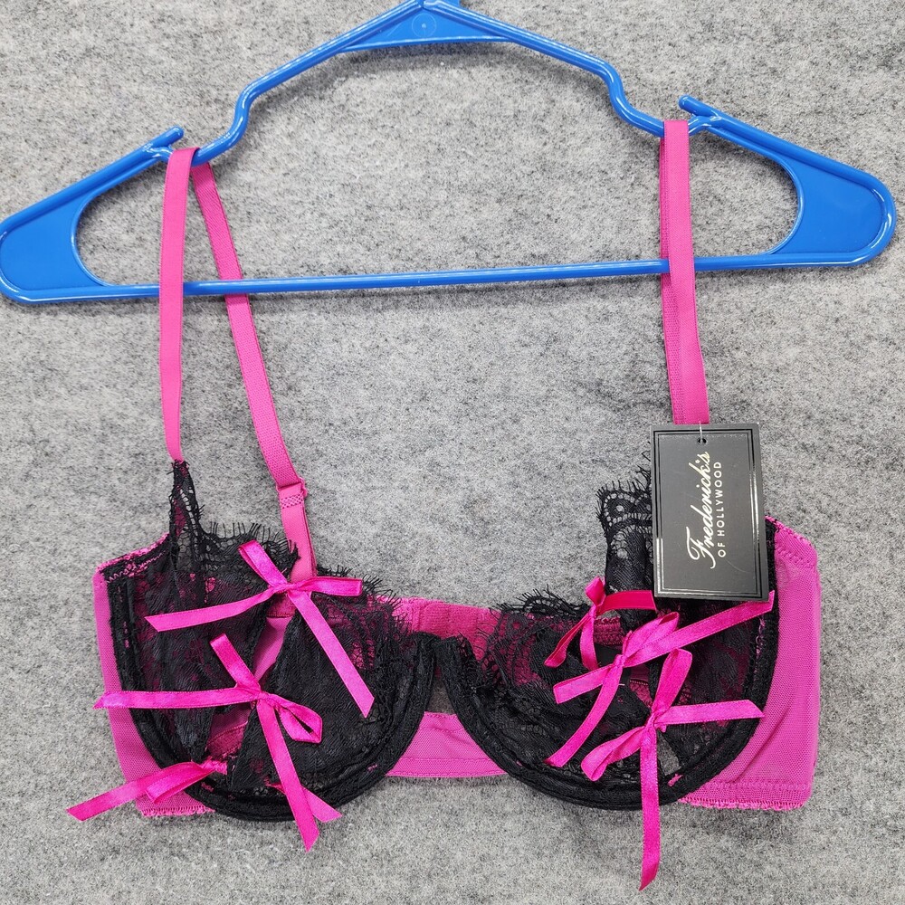 Fredericks of Hollywood Bra Womens 34C Jade Black Pink Bows